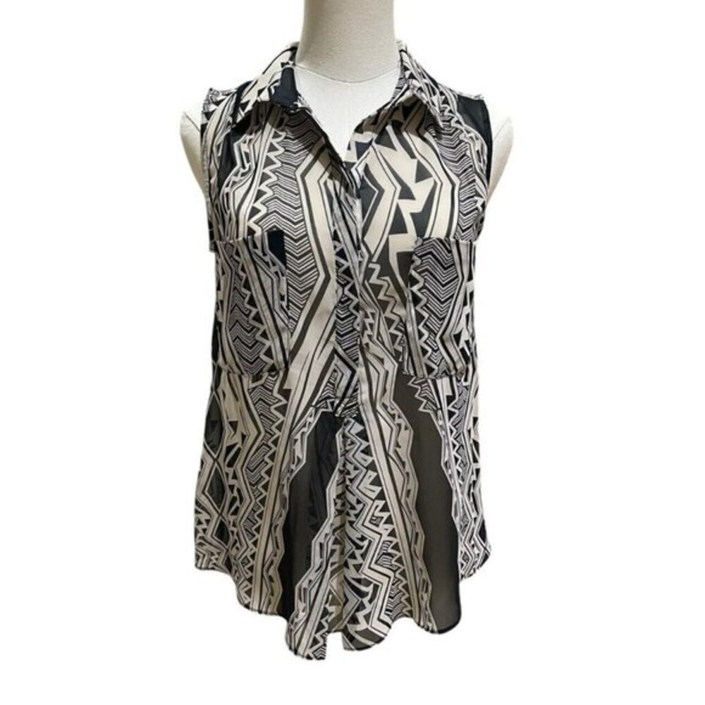 BCBG Max Azria Pleated Chiffon Tunic Top Blouse Aztec Print SZ XS NWT $160